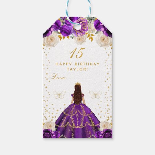 Purple Floral Princess Happy Birthday Gift Tags