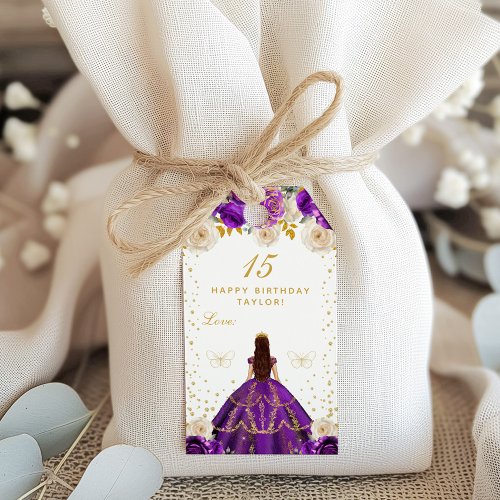 Purple Floral Princess Happy Birthday Gift Tags