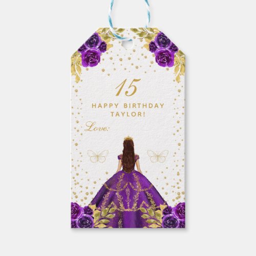 Purple Floral Princess Happy Birthday Gift Tags