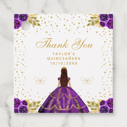 Purple Floral Princess Quinceaera Favor Tags
