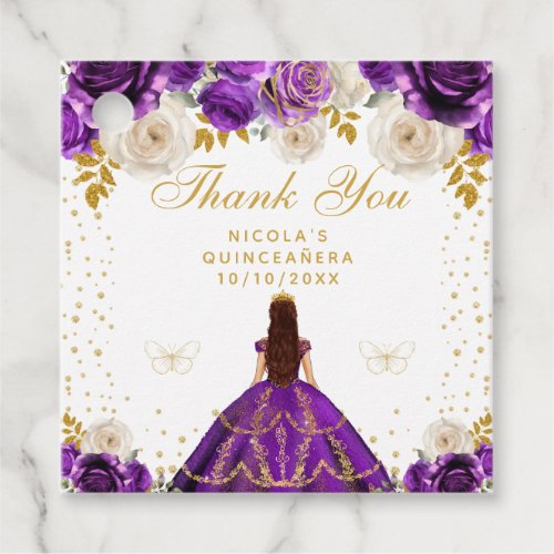 Purple Floral Princess Quinceañera Favor Tags