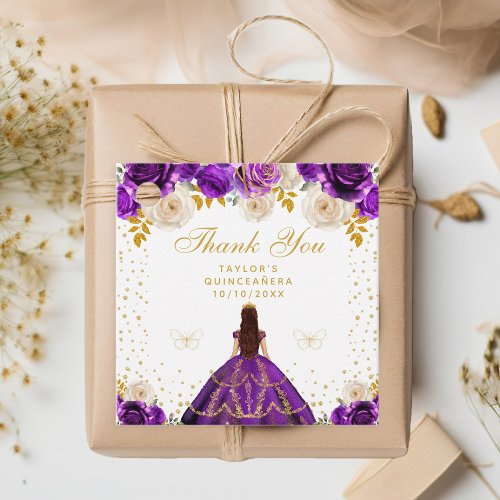 Purple Floral Princess Quinceaera Favor Tags