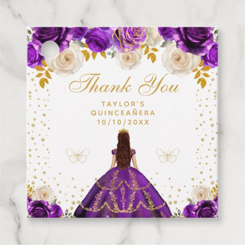 Purple Floral Princess Quinceaera Favor Tags