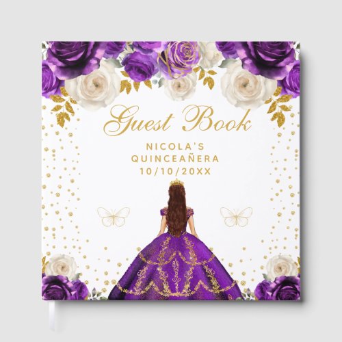 Purple Floral Princess Quinceañera Guest Book