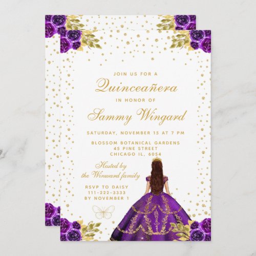 Purple Floral Princess Quinceaera Invitation