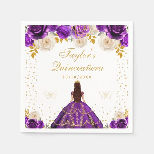 Purple Floral Princess Quinceaera Napkins