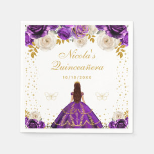 Purple Floral Princess Quinceañera Napkins