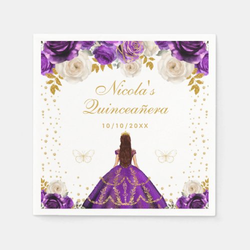 Purple Floral Princess Quinceañera Napkins