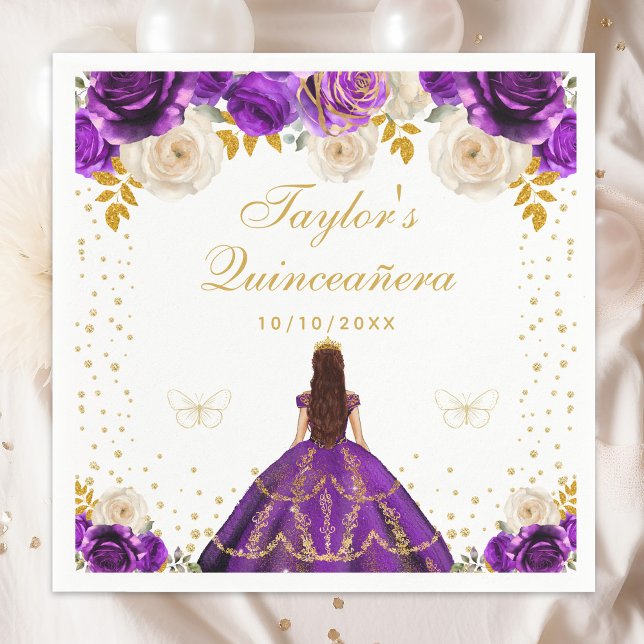 Purple Floral Princess Quinceañera Napkins (Creator Uploaded)