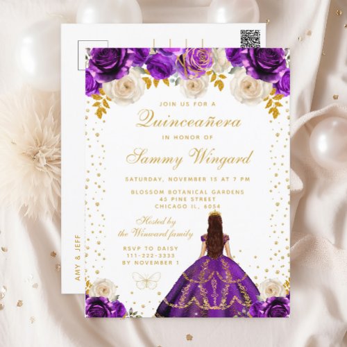 Purple Floral Princess Quinceaera Postcard