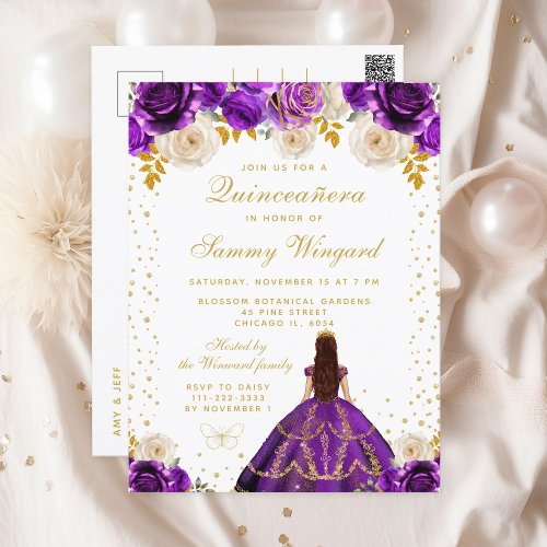 Purple Floral Princess Quinceaera Postcard