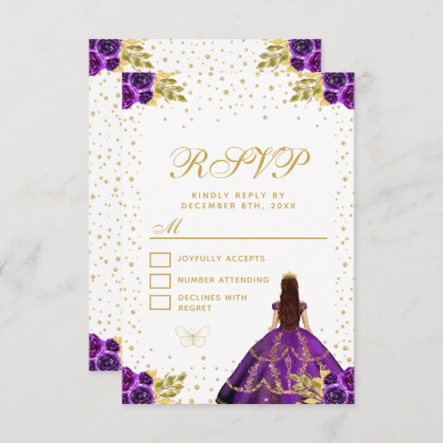 Purple Floral Princess Quinceaera RSVP Card