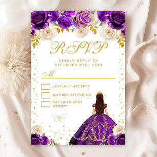 Purple Floral Princess Quinceañera RSVP Card