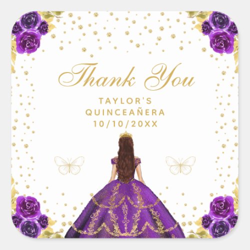 Purple Floral Princess Quinceaera Square Sticker