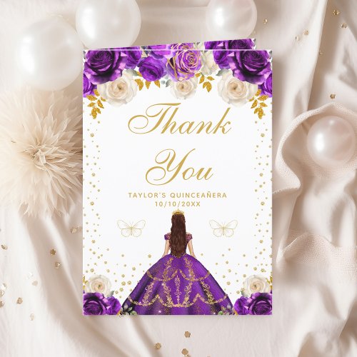 Purple Floral Princess Quinceaera Thank You Card