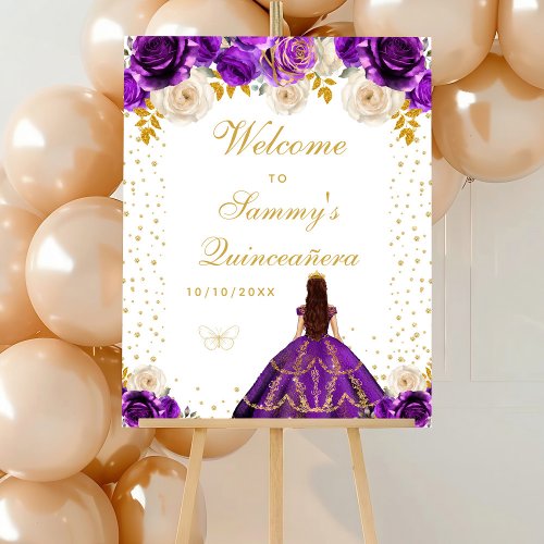 Purple Floral Princess Quinceaera Welcome Foam Board