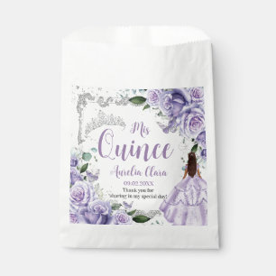Purple Floral Princess Silver Quinceañera 16 15 Favor Bag