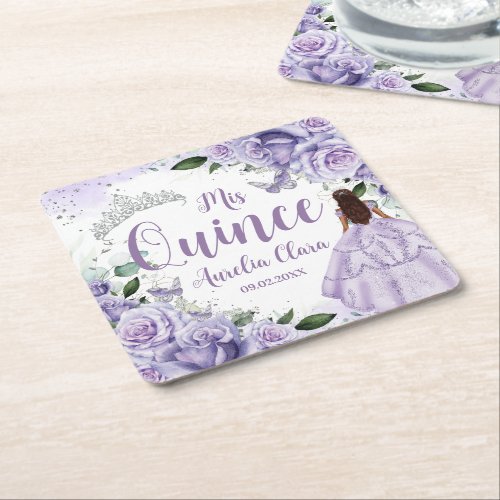 Purple Floral Princess Silver Quinceañera XV 16