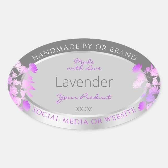 Purple Floral Product Packaging Labels Gray Silver (Front)
