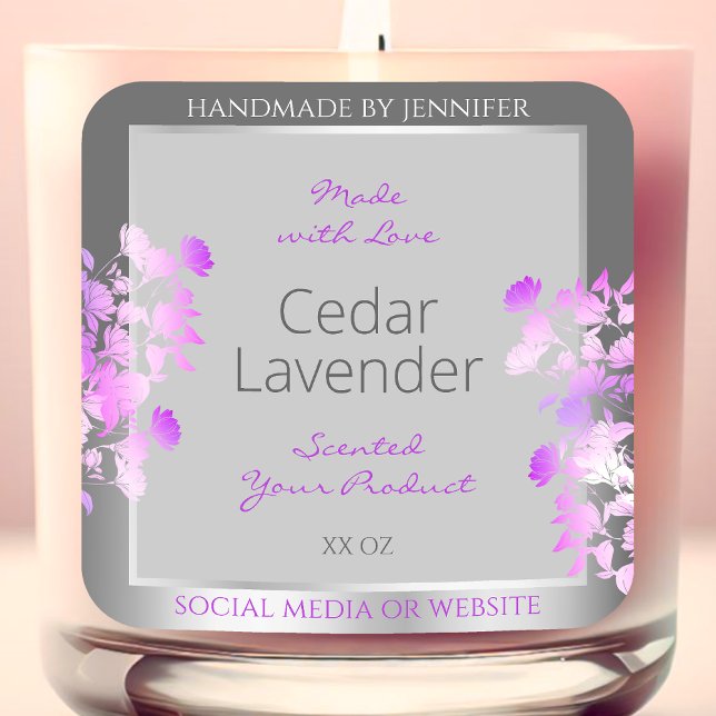 Purple Floral Product Packaging Labels Gray Silver (Creator Uploaded)