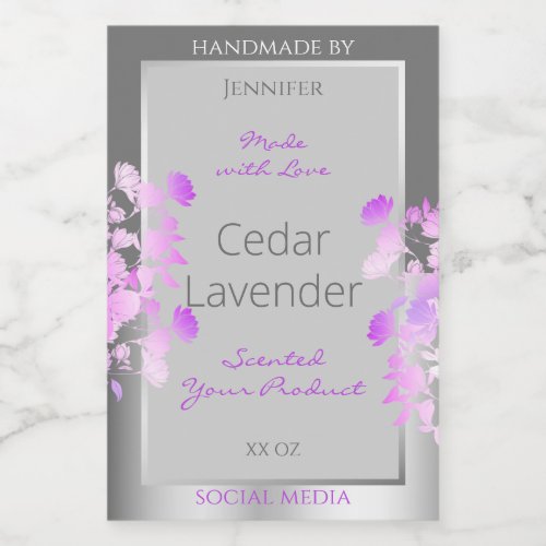 Purple Floral Product Packaging Labels Gray Silver
