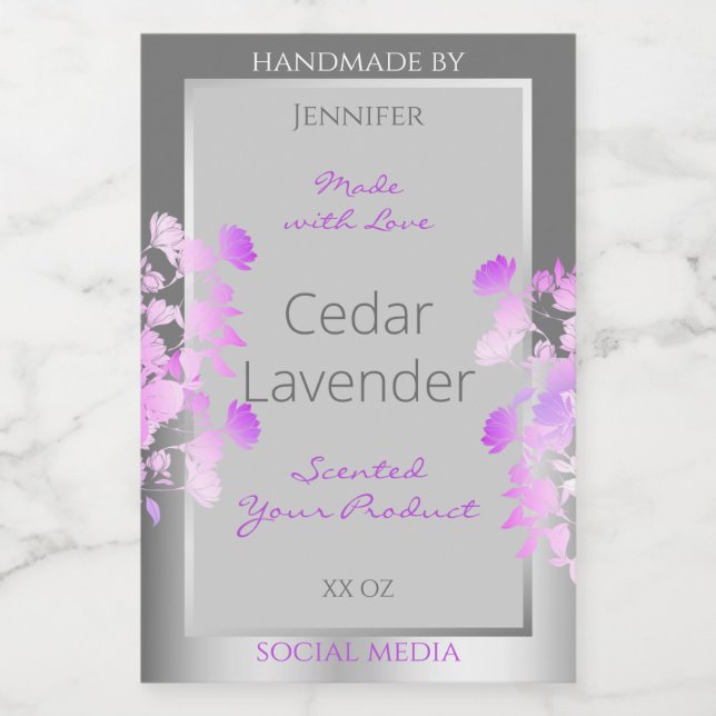 Purple Floral Product Packaging Labels Gray Silver (Single Label)