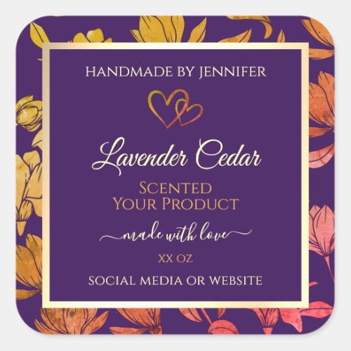 Purple Floral Product Packaging Labels with Hearts