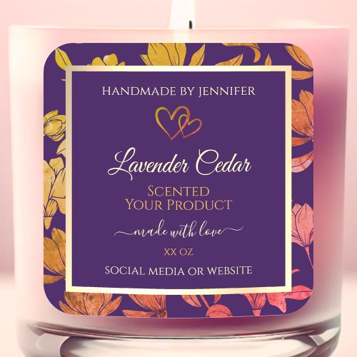 Purple Floral Product Packaging Labels with Hearts