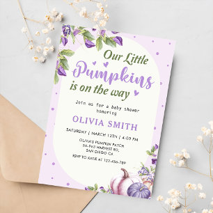 Purple Floral Pumpkin Fall Baby Shower  Invitation