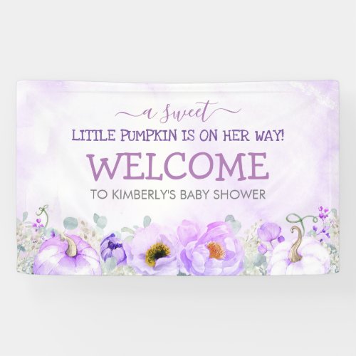 Purple Floral Pumpkins Fall Baby Shower Welcome Banner