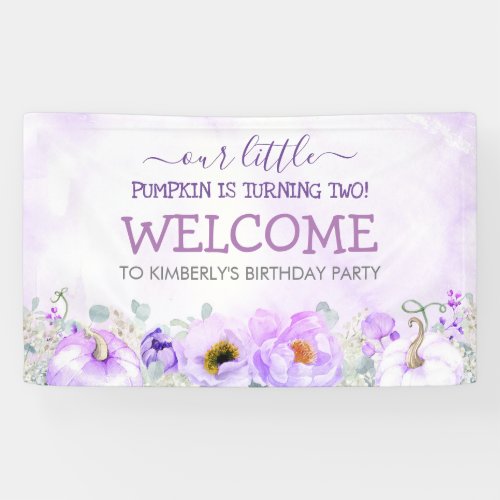 Purple Floral Pumpkins Fall Birthday Party Welcome Banner