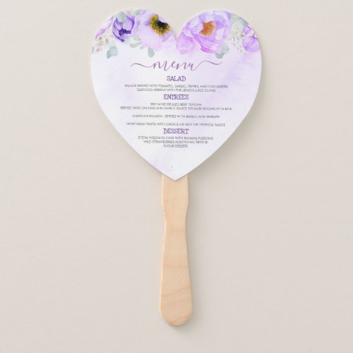 Purple Floral Pumpkins Fall Party Menu Hand Fan