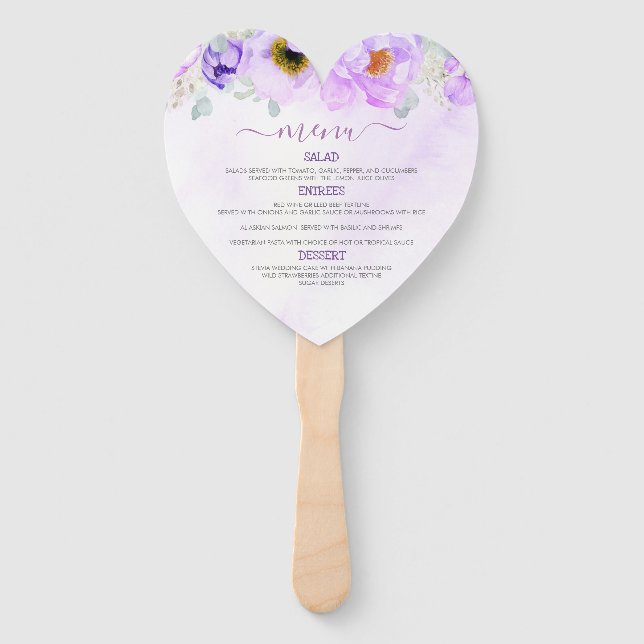 Purple Floral Pumpkins Fall Party Menu Hand Fan (Front)