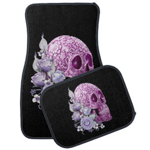 Purple Floral Purple Sugar Skull Day Of The Dead Car Floor Mat