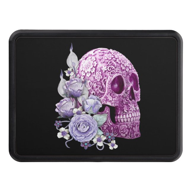Purple Floral Purple Sugar Skull Day Of The Dead Hitch Cover (Front)
