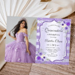 Purple Floral Quinceanera Birthday Photo Invitation<br><div class="desc">Purple Floral Quinceanera Birthday Photo Invitation</div>