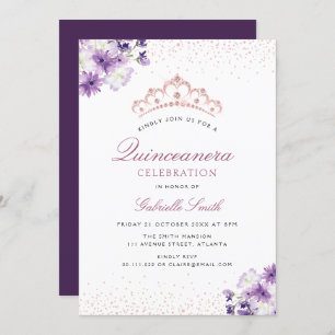 purple floral Quinceanera invitation