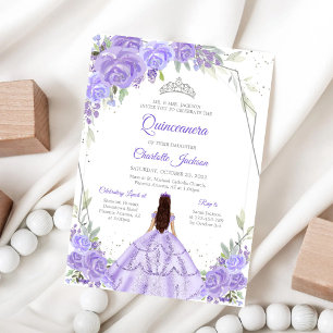Purple Floral Quinceanera Invitation