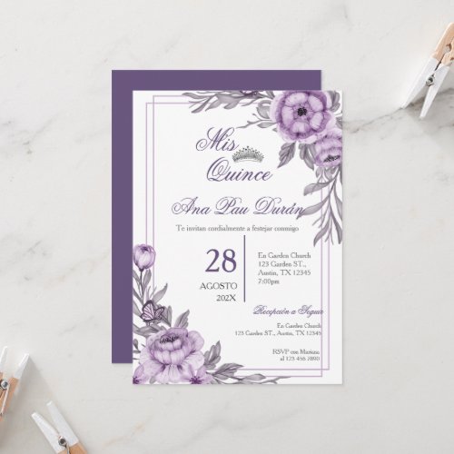 Purple Floral Quinceanera Invitation