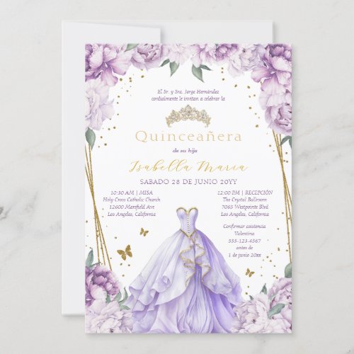 Purple Floral Quinceaera Invitation in Spanish