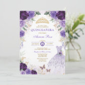 Purple Floral Quinceañera Mis Quince 15th Birthday Invitation (Standing Front)