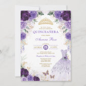 Purple Floral Quinceañera Mis Quince 15th Birthday Invitation (Front)