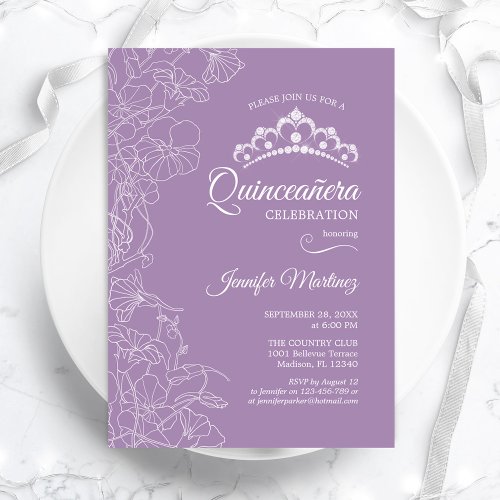 Purple Floral Quinceanera Party Invitation