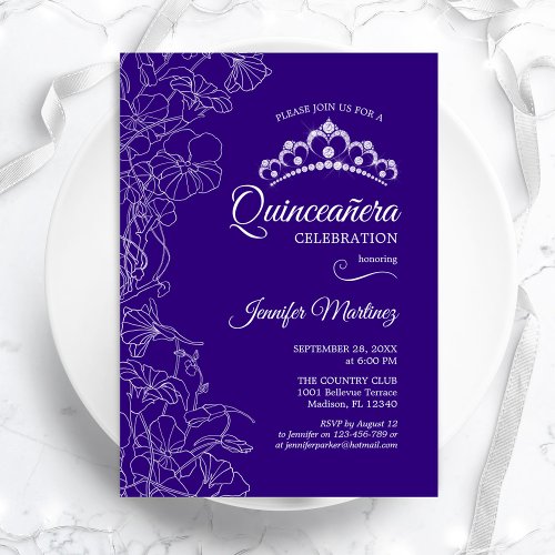 Purple Floral Quinceanera Party Invitation