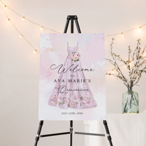 Purple Floral Quinceaera Party Welcome Sign