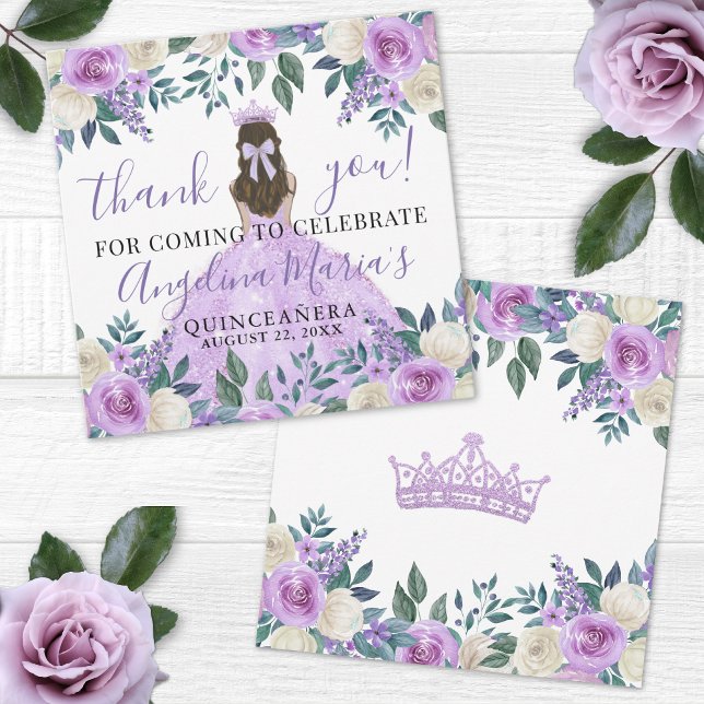 Purple Floral Quinceanera Thank You Card (Purple Floral Quinceanera Thank You Card )
