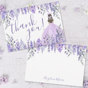 Purple Floral Quinceañera Thank You Card