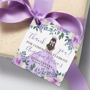 Purple Floral Quinceanera Thank You Favor Tags