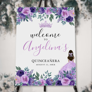 Purple Floral Quinceanera Welcome Sign