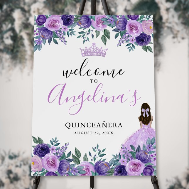 Purple Floral Quinceanera Welcome Sign (Purple Floral Quinceanera Welcome Sign)